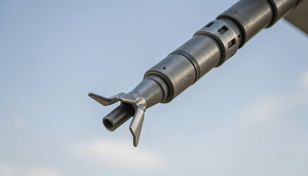 Close view of a metal refueling boom nozzle.
